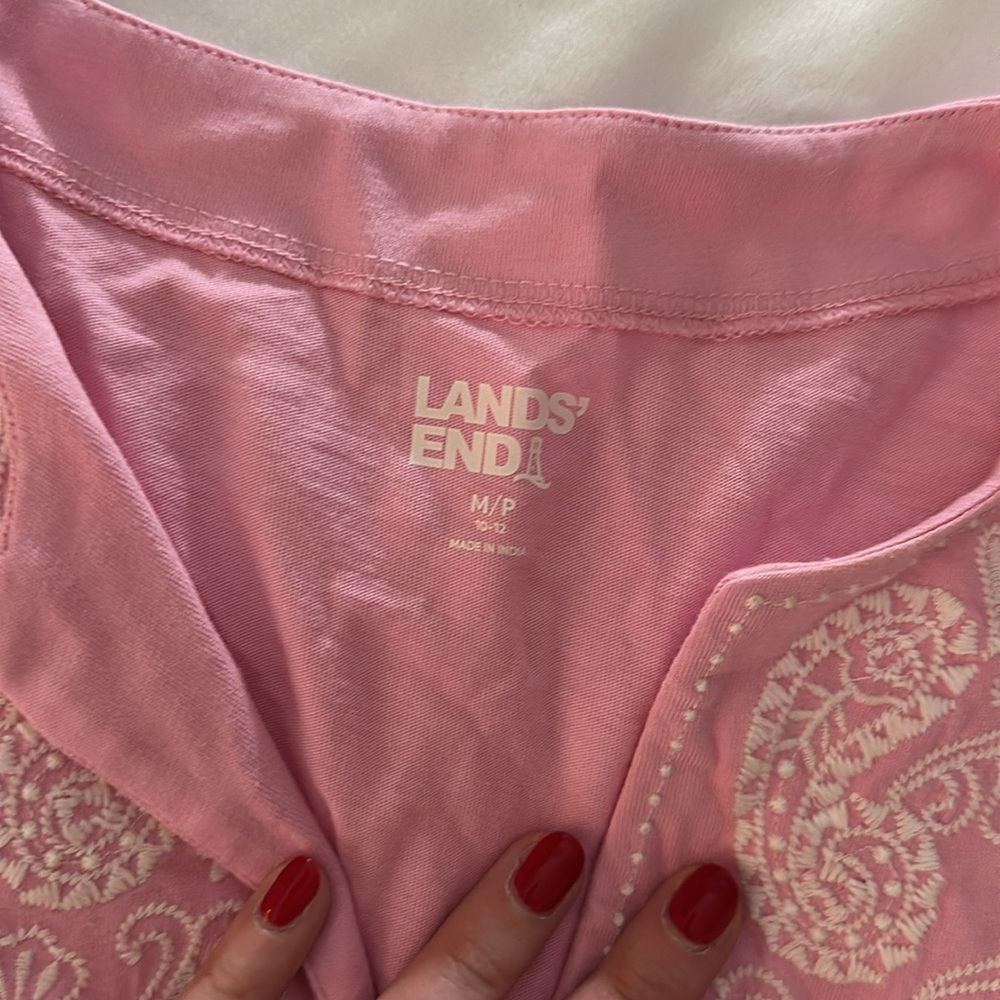 TWO Lands' End Women's Pink and Navy Embroidered dress - Picture 3 of 4